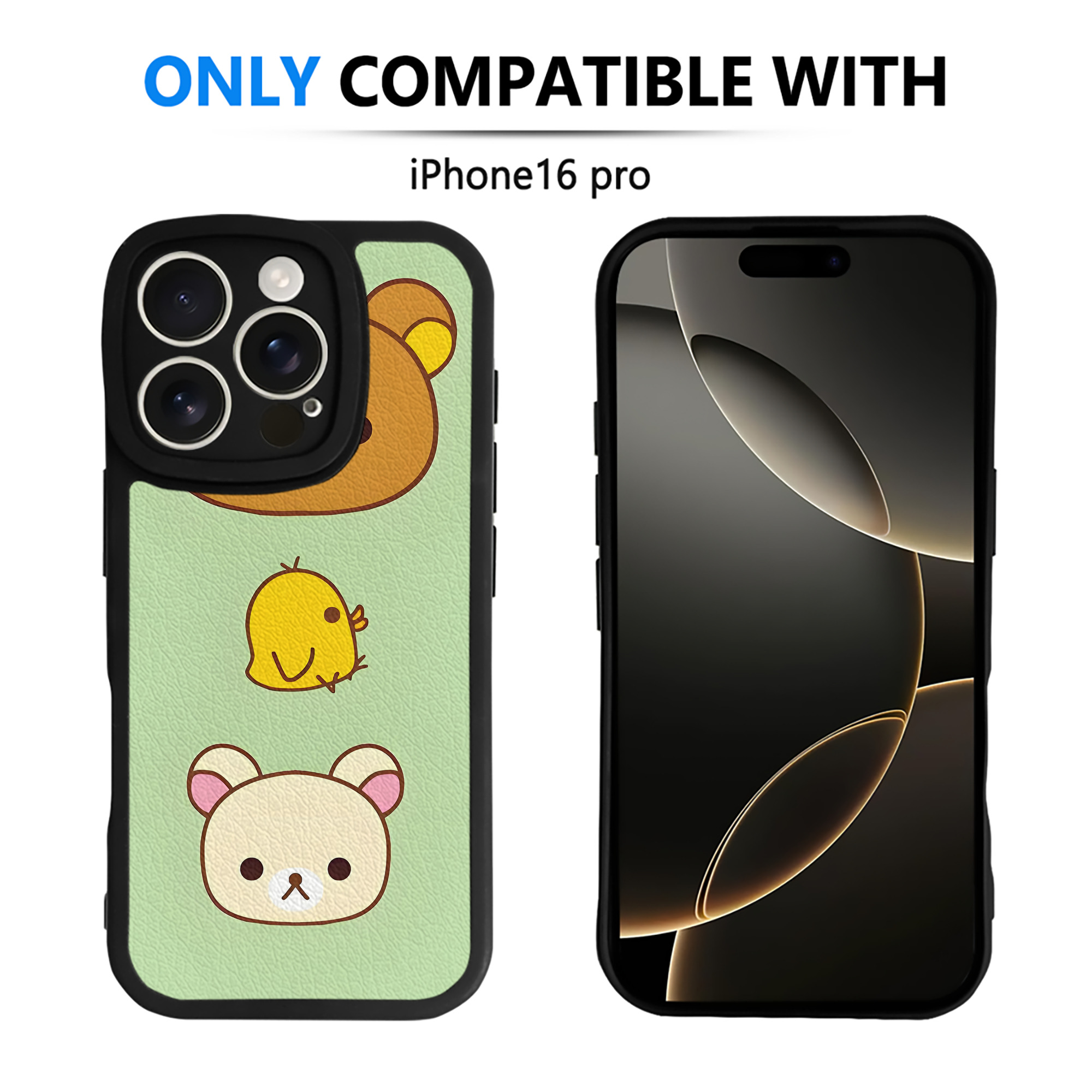 （画像用） リラックマ リラックマ キイロイトリ Rilakkuma Korilakkuma Kiiroitori 【iPhone 16シリーズ対応】シリコンスマホケース（レザー調） 材質：シリコン